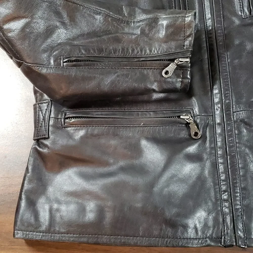 Harley‎ Davidson Women’s Leather Cafe Racer Padded Tribal Design Jacket Medium